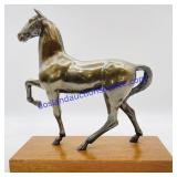 Bronze Horse Sculpture on Wood Base