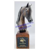Cast Iron Horse Head Trophy on Wooden Pedestal