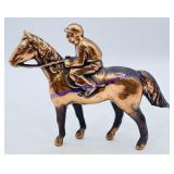 Cast Metal Copper Finish Horse and Rider Figurine