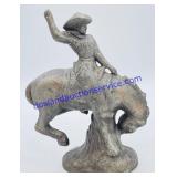 Cast Iron Cowboy on Horse Figurine
