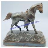 Cast Iron Metal Horse Figurine on Pedestal
