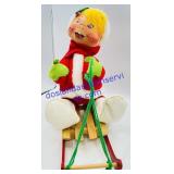 Annalee Christmas Girl Doll Riding a Wooden Sled