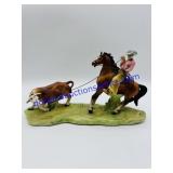 "Western Cowboy Tie Down Roping" Porcelain Figure