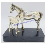 Silver Colored Horse and Foal Sculpture on