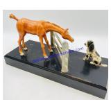Vintage Porcelain Horse and Dog Figurines on Wood