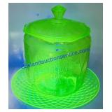 Uranium Glass Plate & Lidded Jar (Chips)