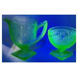 Uranium Glass Sugar Dish & Creamer Cup Set
