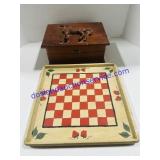 Vintage Wooden Jewelry Box & Playin Board