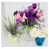 Glass Vases with Artificial Flowers