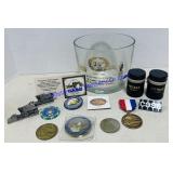 Miscellaneous Pins and Glass Jar