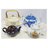 4 Porcelain Decorative Teapots