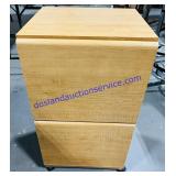Rolling Pressed Wood Two Drawer Side Table.