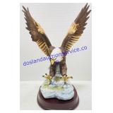 Porcelain Bisque Flying Bald Eagle on Wooden Base