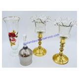 Glass Candlestick Holders, Vase and Bell