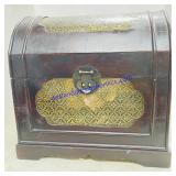 Wood and Tin Chest with Hinged Lid 17W x 17H x