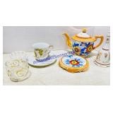 Vintage Lusterware Teapot with Tile, Lefton