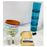 Plastic Cups, Bowls, Ceramic Salt/Pepper Shakers