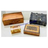 4 Wooden Hinged Jewelry Boxes