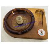 Glass Ashtray And Wood Pipe Holder