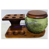 Wood Pipe Holder With Glass Humidor