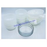 Milk Glass Cups, Soup Bowls and Clear Glass Cups
