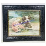 Wood Framed Girl And Dog Print. 27ï¿½x23ï¿½