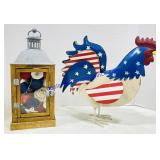 Americana Tin Rooster & Wooden Hanging Lantern