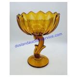 Glass Amber "Lotus Blossom" Pedestal Compote