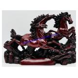 Chinese Three Galloping Horses Red Resin Figure