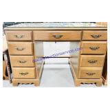 Glass Topped 8 Drawer Wooden Desk (22x44x30")