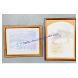 (2) Framed Hanging Art Prints (26 x 20" and 23 x