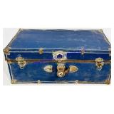 Antique Metal Banded Blue Chest (Damaged)