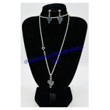 Cactus Pendant Metal Necklace & Earrings Set