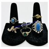 6 Mixed Jeweled Metal Rings (Sizes 8, 7, 3, & 5)