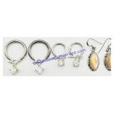 3 Pairs of Jeweled Sterling Silver Earrings