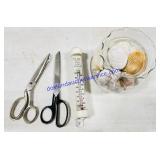 Hall Oil Low Moor Thermometer, Scissors & Jar of