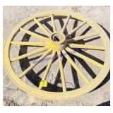 53" Yellow Wooden Wagon Wheel 3&1/2" Hub