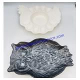 Porcelain Owl Bowl and Hen Egg Plate