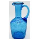 Small Turquoise Crackle Art Glass Pitcher