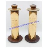 (2) Wooden Santa Candlestick Holders