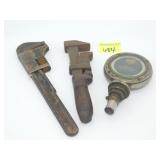 Pair of Antique Wrenches & Boyce MotoMeter