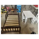 Kids Table With Kids Bed Frame and Two