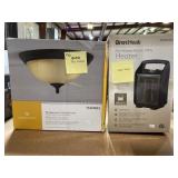 Ceiling  Light Missing Globe, Omniheat Heater