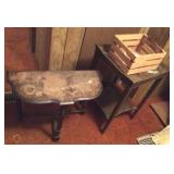 2 Side Tables W/scratches And Wear, Wood Basket