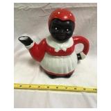 Ceramic Black  Americana Tea Pot, Lid Has Been