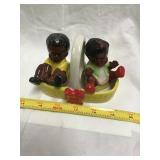 Black Americana Ceramic Shakers And Carrier