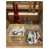 Flatware And Assorted Glassware, Glass Bottles