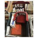Sewing basket, 2 lightbulbs, miniature chair