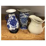 Porcelain Vases, Ironstone Pitcher W/crack