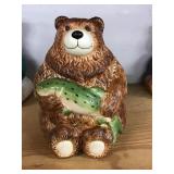 Ceramic Bear W/fish Cookie Jar